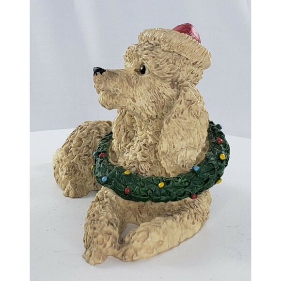Vintage Resin Poodle Christmas Santa Hat Wreath Figurine - Picture 4 of 5